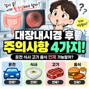 대장내시경 후 주의사항 4가지! 운전 식사 고기 음식 언제 가능할까?